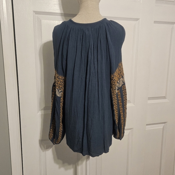 American Eagle Outfitters Blue and Tan Embellished Long Sleeve Blouse - Picture 4 of 6